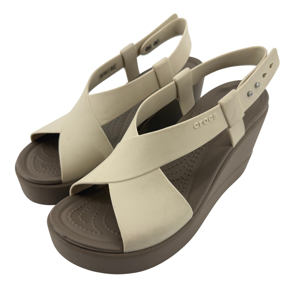 Crocs Brooklyn High Wedge Sandals Cream Tan Women 7 Platform Y2K Comfy Vacation
